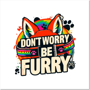 Don't Worry Be Furry Fox Wolf Rainbow Cute Fursona Fandoms Posters and Art